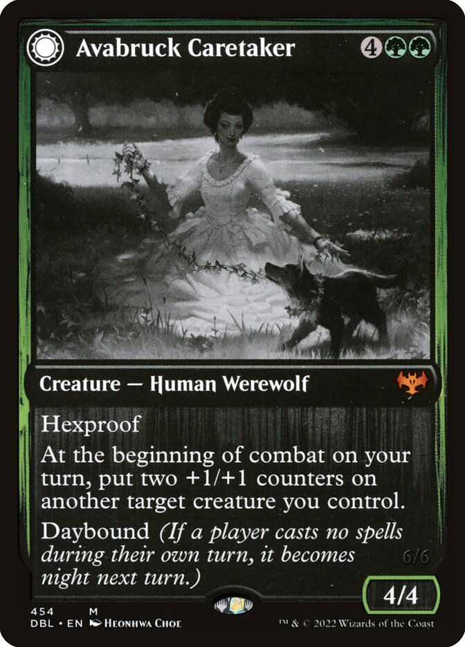 Avabruck Caretaker // Hollowhenge Huntmaster – Mythic Magic: The Gathering card from Innistrad: Double Feature (#454)