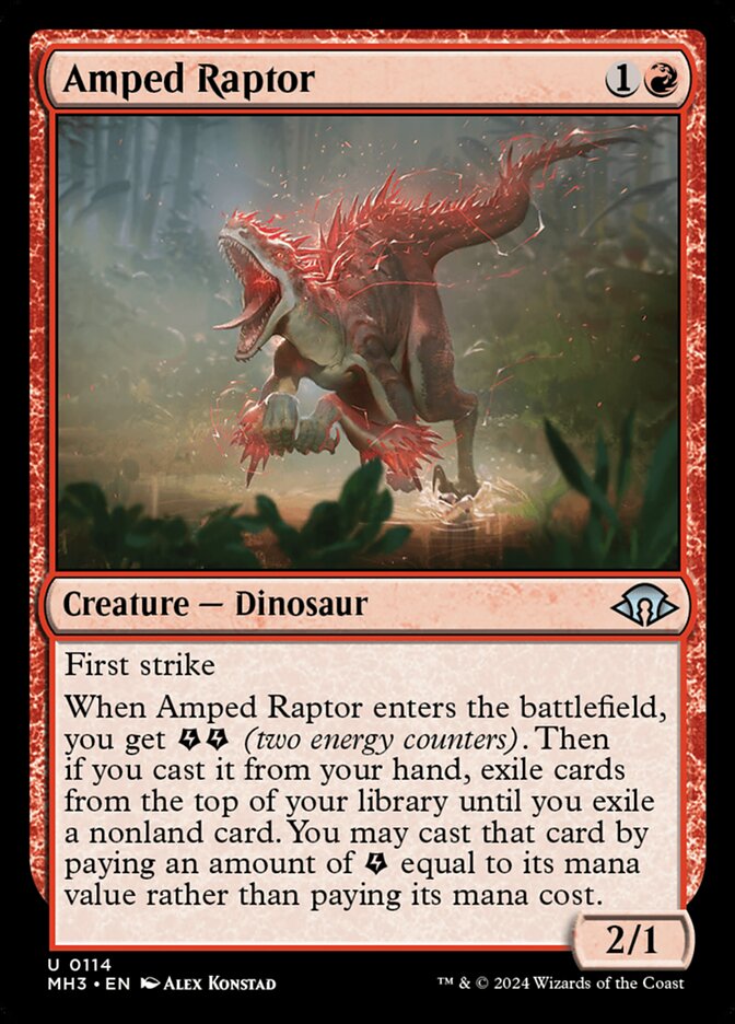 Amped Raptor – Uncommon Magic: The Gathering card from Modern Horizons 3 (#114)