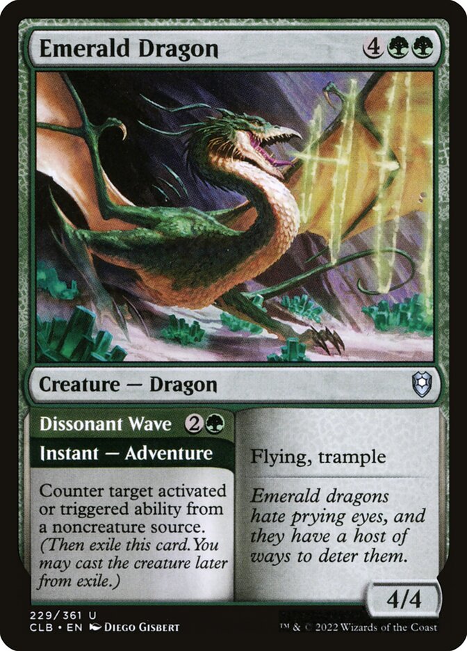 Emerald Dragon // Dissonant Wave – Uncommon Magic: The Gathering card from Commander Legends: Battle for Baldur's Gate (#229)