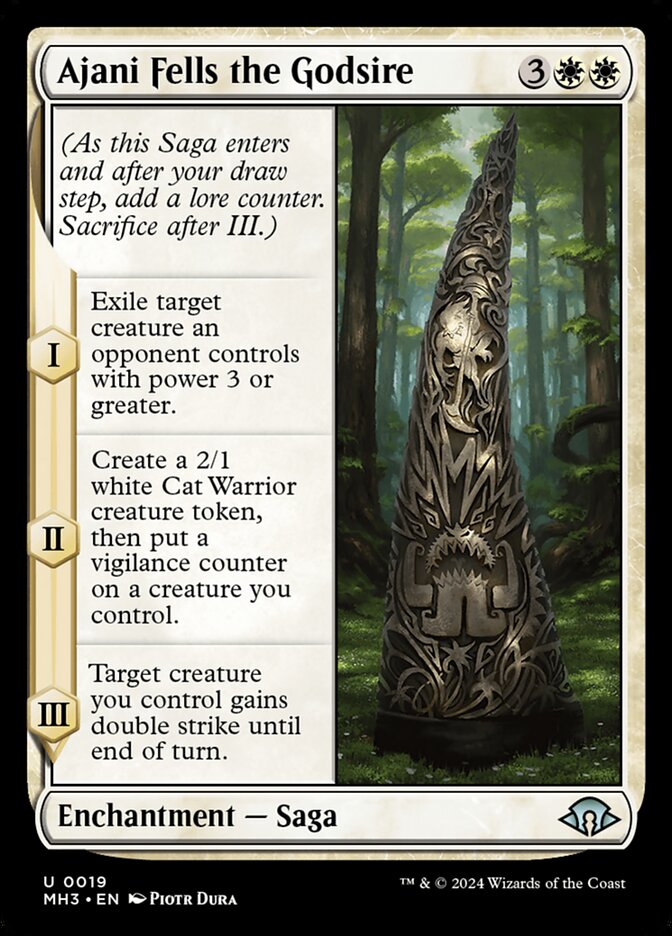 Ajani Fells the Godsire – Uncommon Magic: The Gathering card from Modern Horizons 3 (#19)