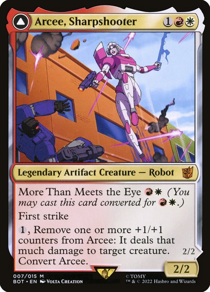 Arcee, Sharpshooter // Arcee, Acrobatic Coupe – Mythic Magic: The Gathering card from Transformers (#7)