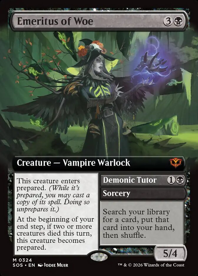 Emeritus of Woe // Demonic Tutor – Mythic Magic: The Gathering card from Secrets of Strixhaven (#324)