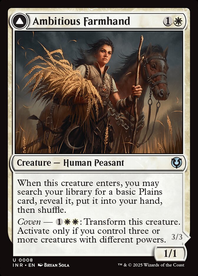 Ambitious Farmhand // Seasoned Cathar – Uncommon Magic: The Gathering card from Innistrad Remastered (#8)