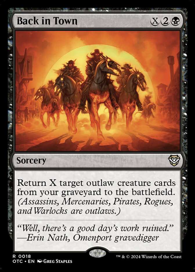 Back in Town – Rare Magic: The Gathering card from Outlaws of Thunder Junction Commander (#18)