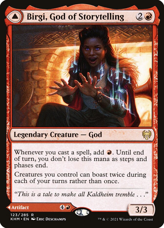 Birgi, God of Storytelling // Harnfel, Horn of Bounty – Rare Magic: The Gathering card from Kaldheim (#123)