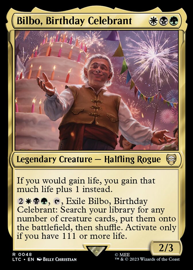 Bilbo, Birthday Celebrant – Rare Magic: The Gathering card from Tales of Middle-earth Commander (#48)