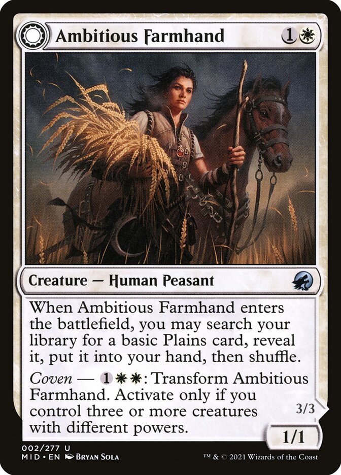 Ambitious Farmhand // Seasoned Cathar – Uncommon Magic: The Gathering card from Innistrad: Midnight Hunt (#2)