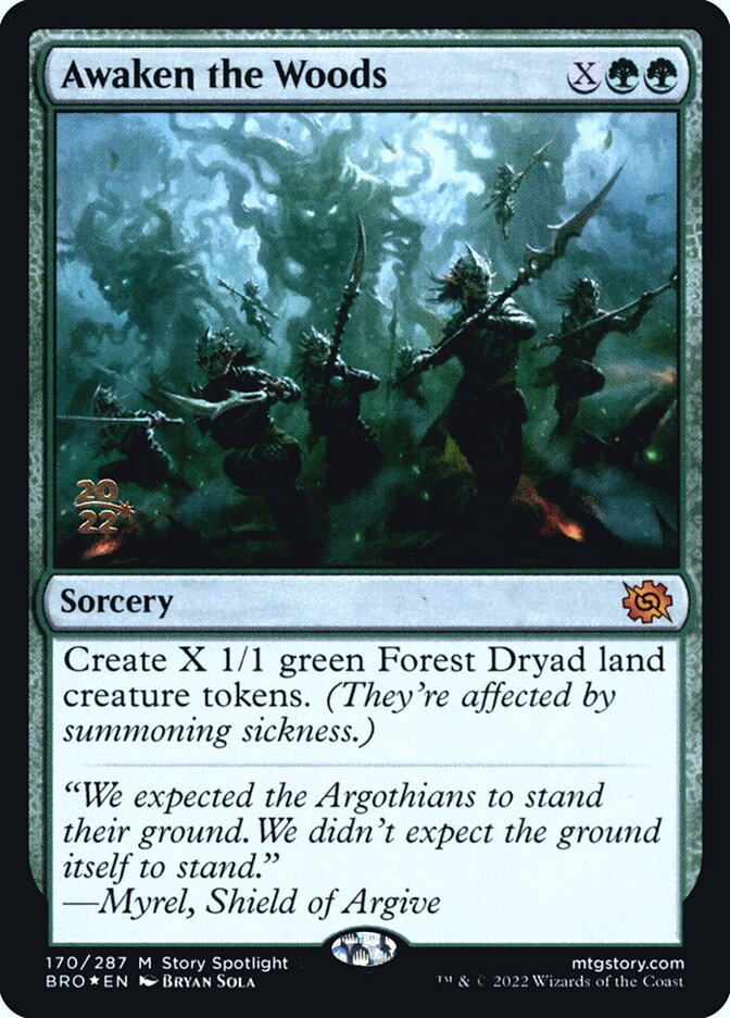 Awaken the Woods – Mythic Magic: The Gathering card from The Brothers' War Promos (#170s)