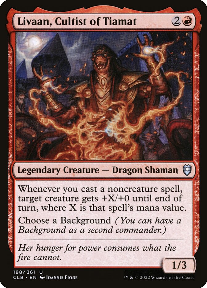 Livaan, Cultist of Tiamat – Uncommon Magic: The Gathering card from Commander Legends: Battle for Baldur's Gate (#188)