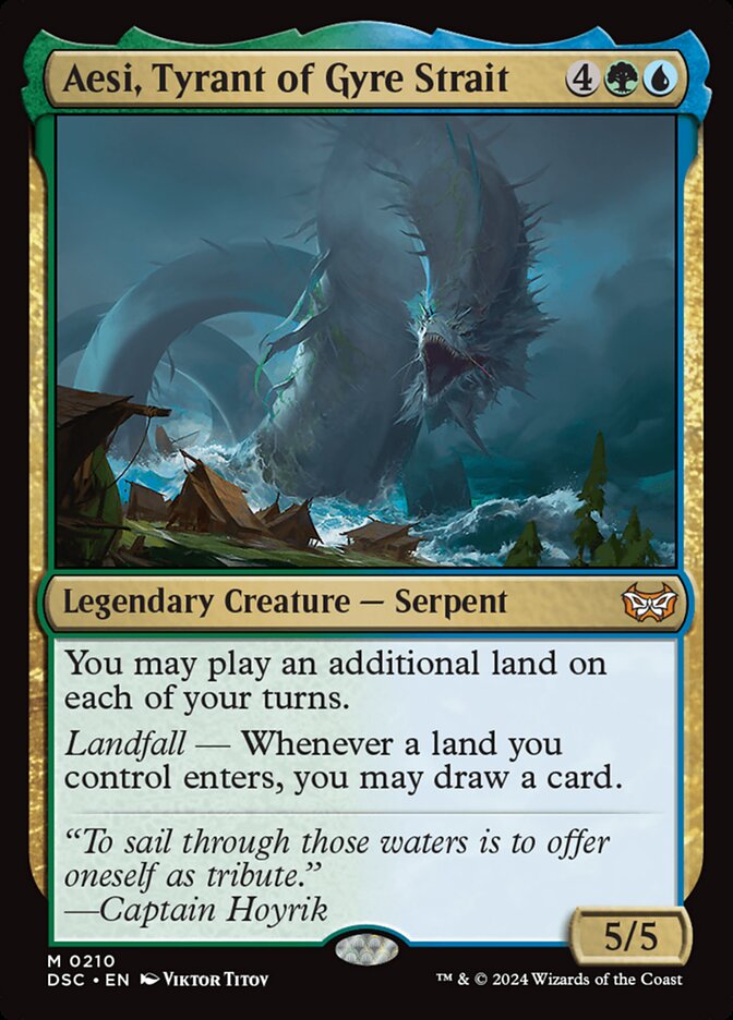 Aesi, Tyrant of Gyre Strait – Mythic Magic: The Gathering card from Duskmourn: House of Horror Commander (#210)