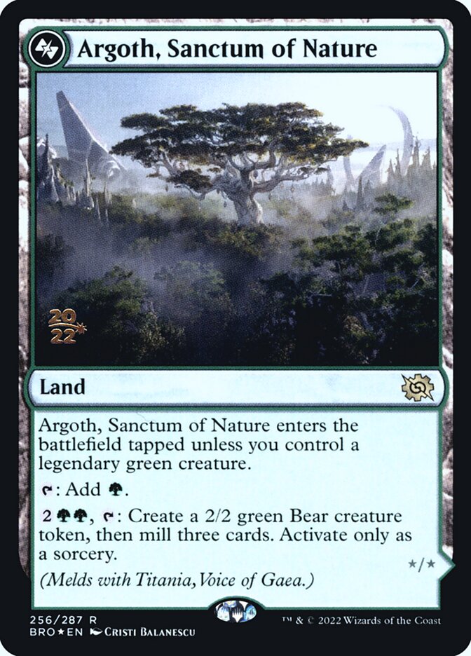 Argoth, Sanctum of Nature // Titania, Gaea Incarnate – Rare Magic: The Gathering card from The Brothers' War Promos (#256s)