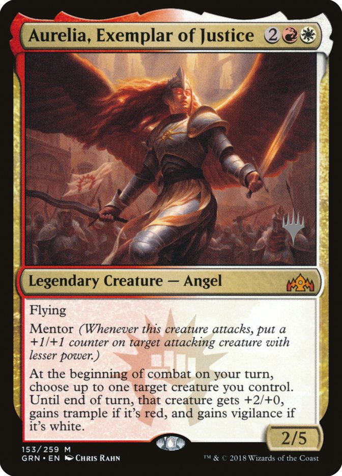 Aurelia, Exemplar of Justice – Mythic Magic: The Gathering card from Guilds of Ravnica Promos (#153p)