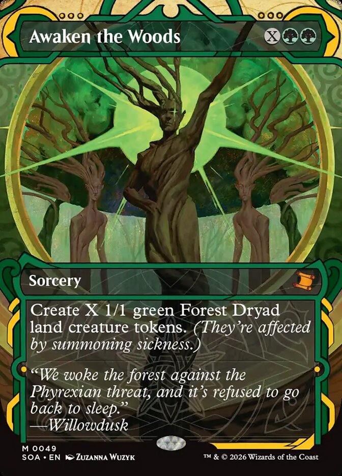 Awaken the Woods – Mythic Magic: The Gathering card from Secrets of Strixhaven Mystical Archive (#49)