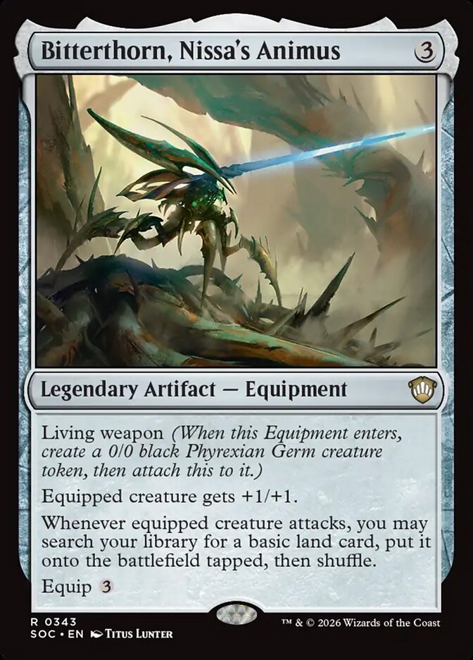 Bitterthorn, Nissa's Animus – Rare Magic: The Gathering card from Secrets of Strixhaven Commander (#343)