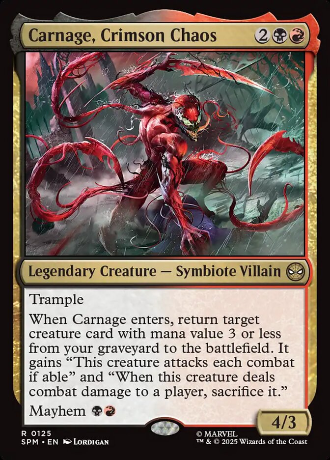 Carnage, Crimson Chaos – Rare Magic: The Gathering card from Marvel's Spider-Man (#125)