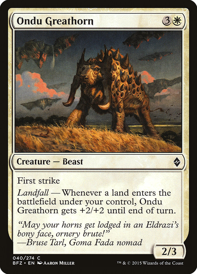 Ondu Greathorn – Common Magic: The Gathering card from Battle for Zendikar (#40)