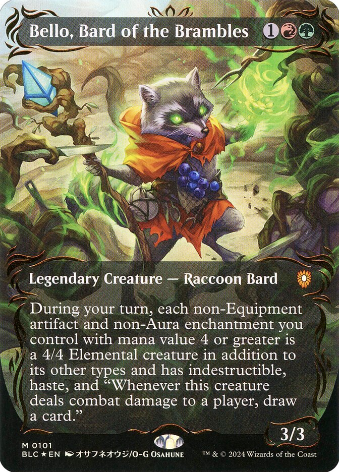 Bello, Bard of the Brambles – Mythic Magic: The Gathering card from Bloomburrow Commander (#101)