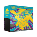 Pokémon trading card game elite trainer box with a yellow creature illustration on a colorful background