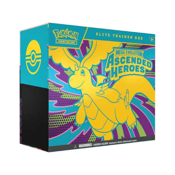 Pokémon trading card game elite trainer box with a yellow creature illustration on a colorful background