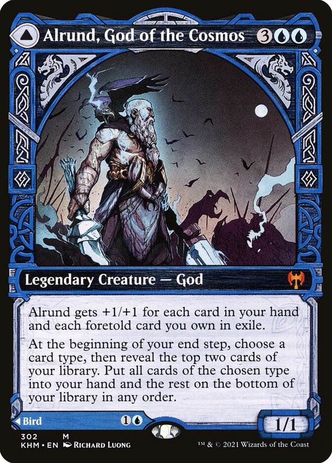 Alrund, God of the Cosmos // Hakka, Whispering Raven – Mythic Magic: The Gathering card from Kaldheim (#302)