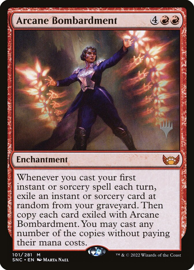 Arcane Bombardment – Mythic Magic: The Gathering card from Streets of New Capenna Promos (#101p)