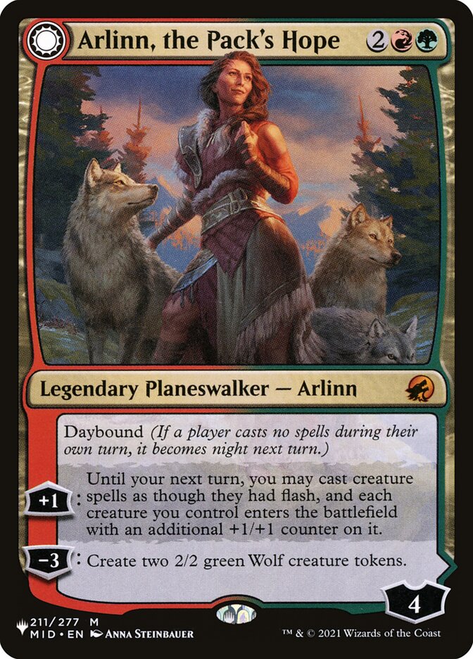 Arlinn, the Pack's Hope // Arlinn, the Moon's Fury – Mythic Magic: The Gathering card from The List (#MID-211)