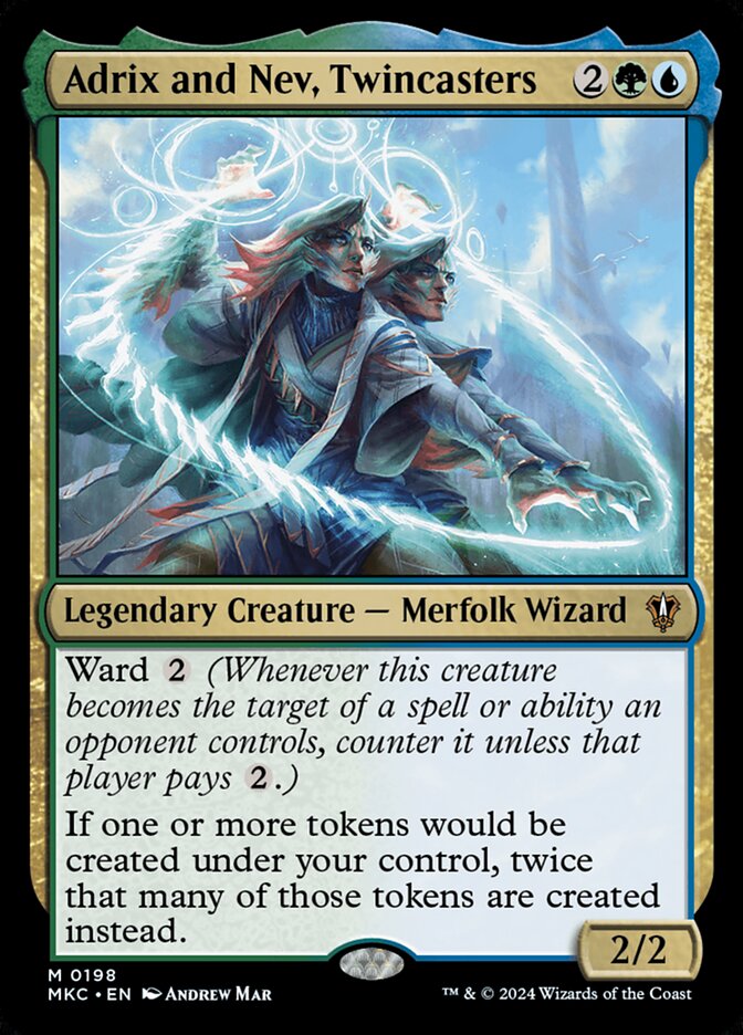 Adrix and Nev, Twincasters – Mythic Magic: The Gathering card from Murders at Karlov Manor Commander (#198)