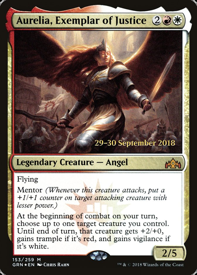 Aurelia, Exemplar of Justice – Mythic Magic: The Gathering card from Guilds of Ravnica Promos (#153s)