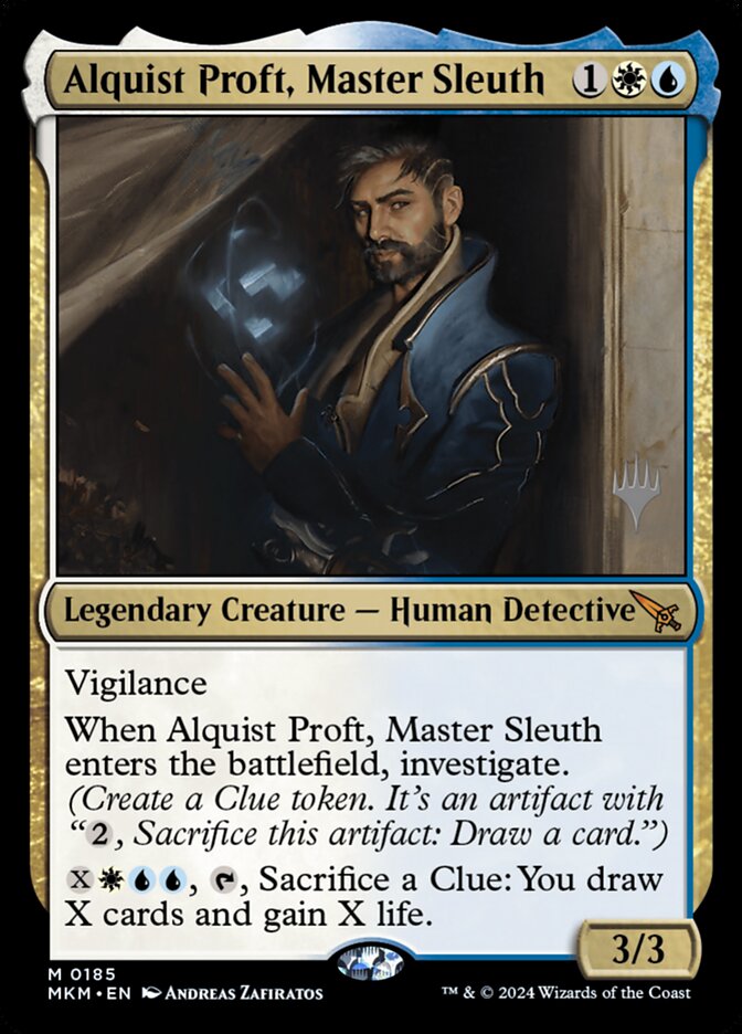 Alquist Proft, Master Sleuth – Mythic Magic: The Gathering card from Murders at Karlov Manor Promos (#185p)