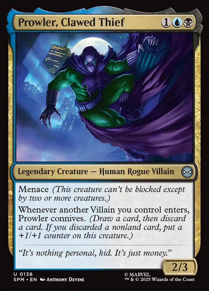 Prowler, Clawed Thief – Uncommon Magic: The Gathering card from Marvel's Spider-Man (#138)