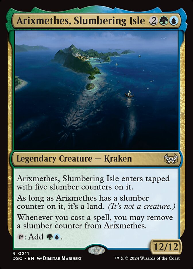 Arixmethes, Slumbering Isle – Rare Magic: The Gathering card from Duskmourn: House of Horror Commander (#211)