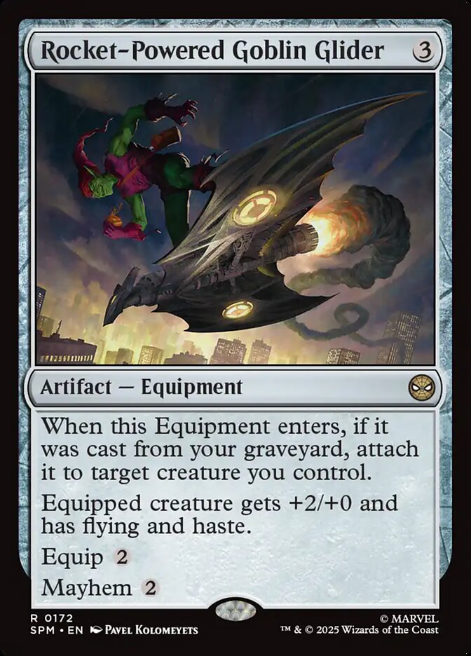 Rocket-Powered Goblin Glider – Rare Magic: The Gathering card from Marvel's Spider-Man (#172)