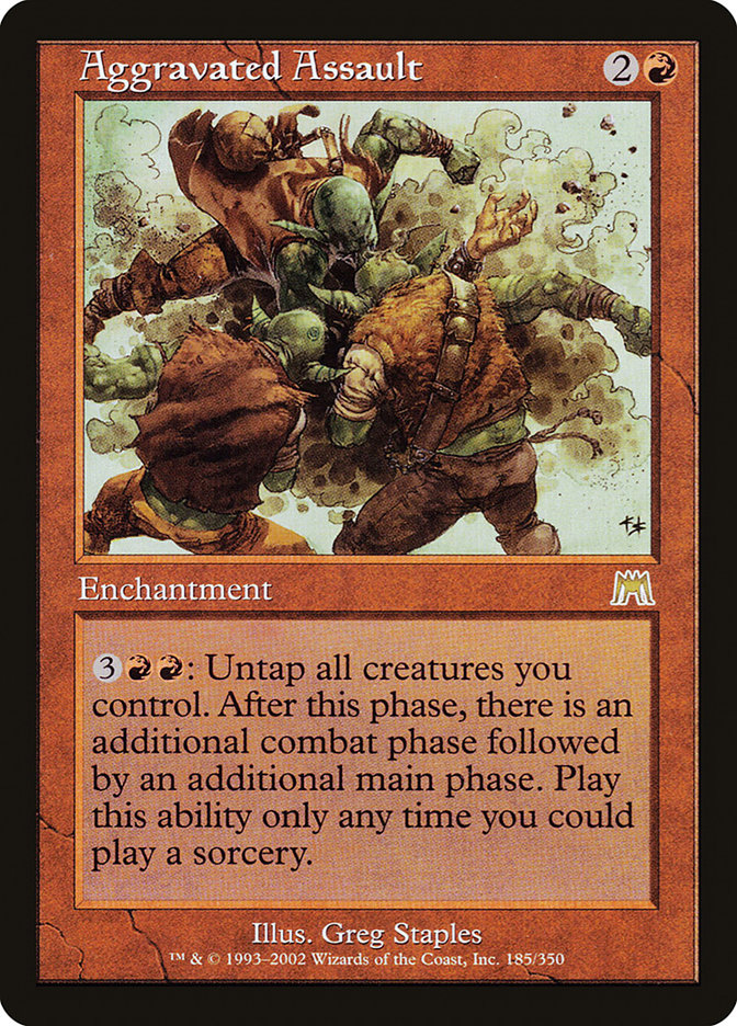 Aggravated Assault – Rare Magic: The Gathering card from Onslaught (#185)