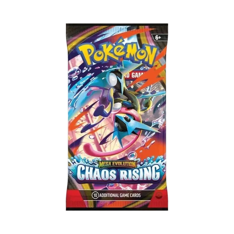 Pokémon Mega Evolution Chaos Rising trading card game pack on a white background