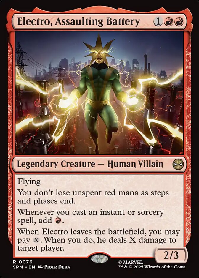 Electro, Assaulting Battery – Rare Magic: The Gathering card from Marvel's Spider-Man (#76)
