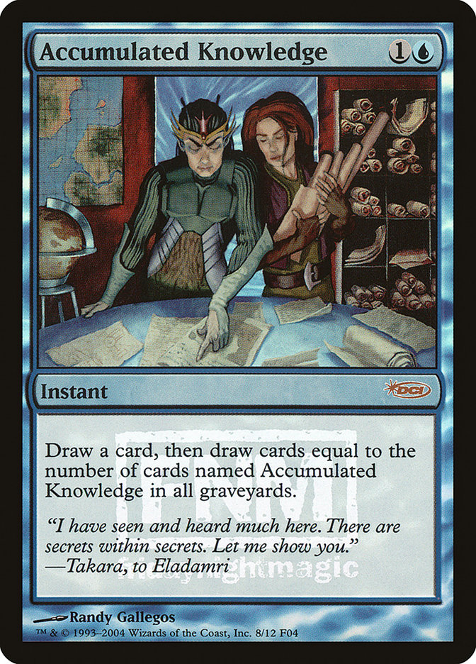 Accumulated Knowledge – Rare Magic: The Gathering card from Friday Night Magic 2004 (#8)