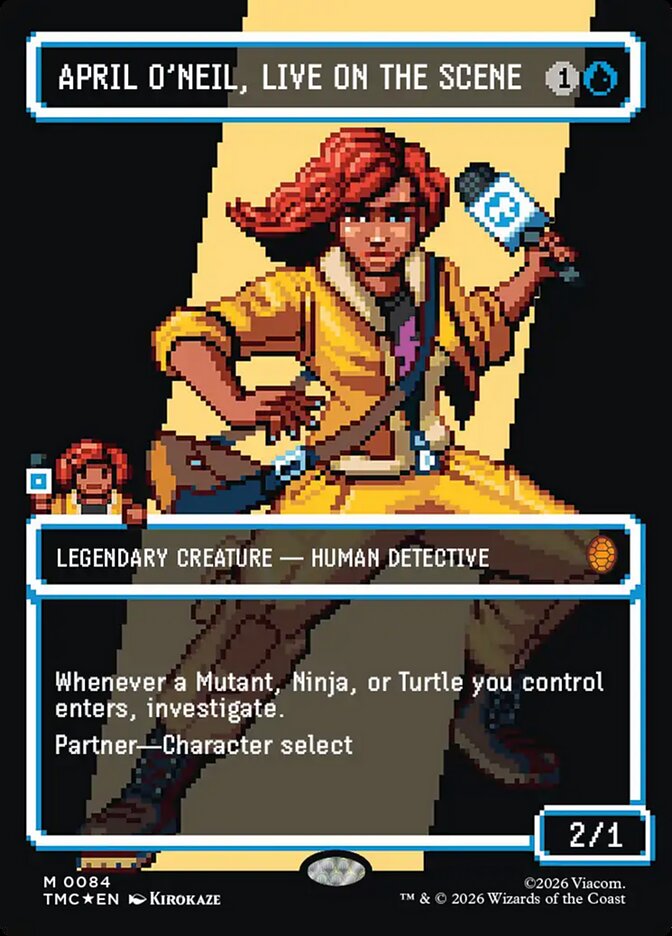April O'Neil, Live on the Scene – Mythic Magic: The Gathering card from Teenage Mutant Ninja Turtles Eternal (#84)
