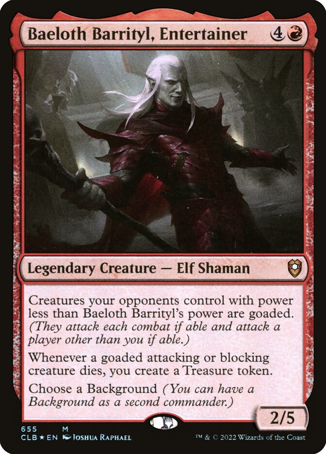 Baeloth Barrityl, Entertainer – Mythic Magic: The Gathering card from Commander Legends: Battle for Baldur's Gate (#655)
