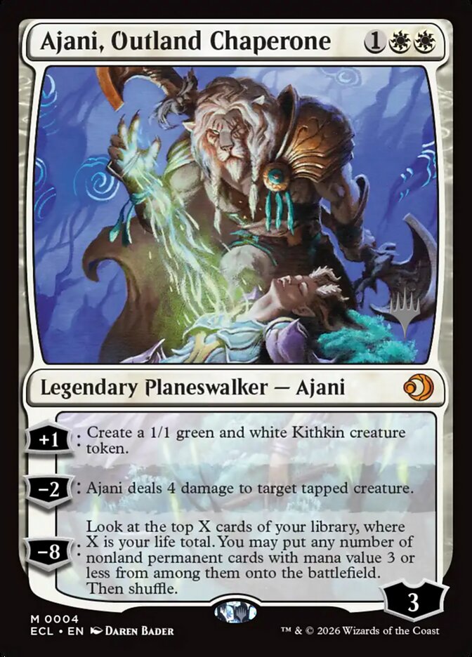 Ajani, Outland Chaperone – Mythic Magic: The Gathering card from Lorwyn Eclipsed Promos (#4p)